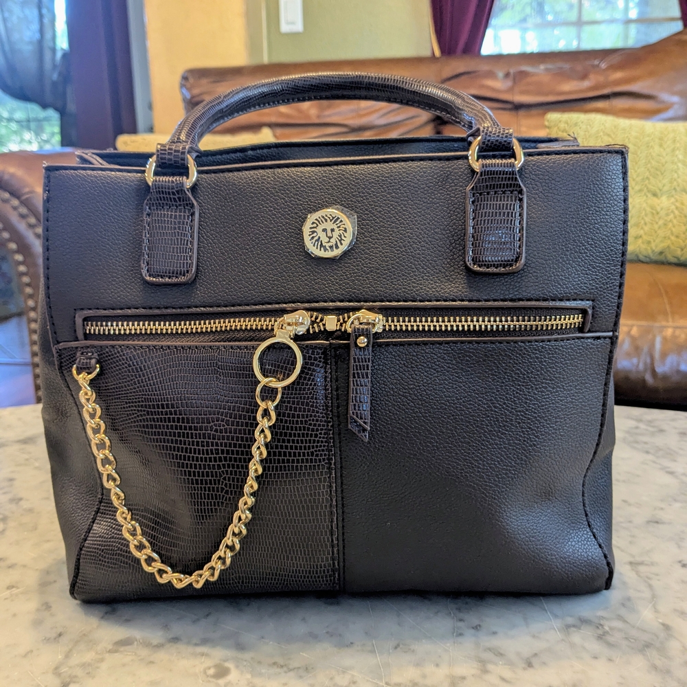 Anne Klein Dark Brown Handbag/Shoulder Bag with Gold Chain Accent